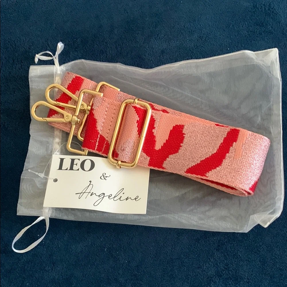 NEW Leo & Angeline Pink and Red Guitar bag strap.